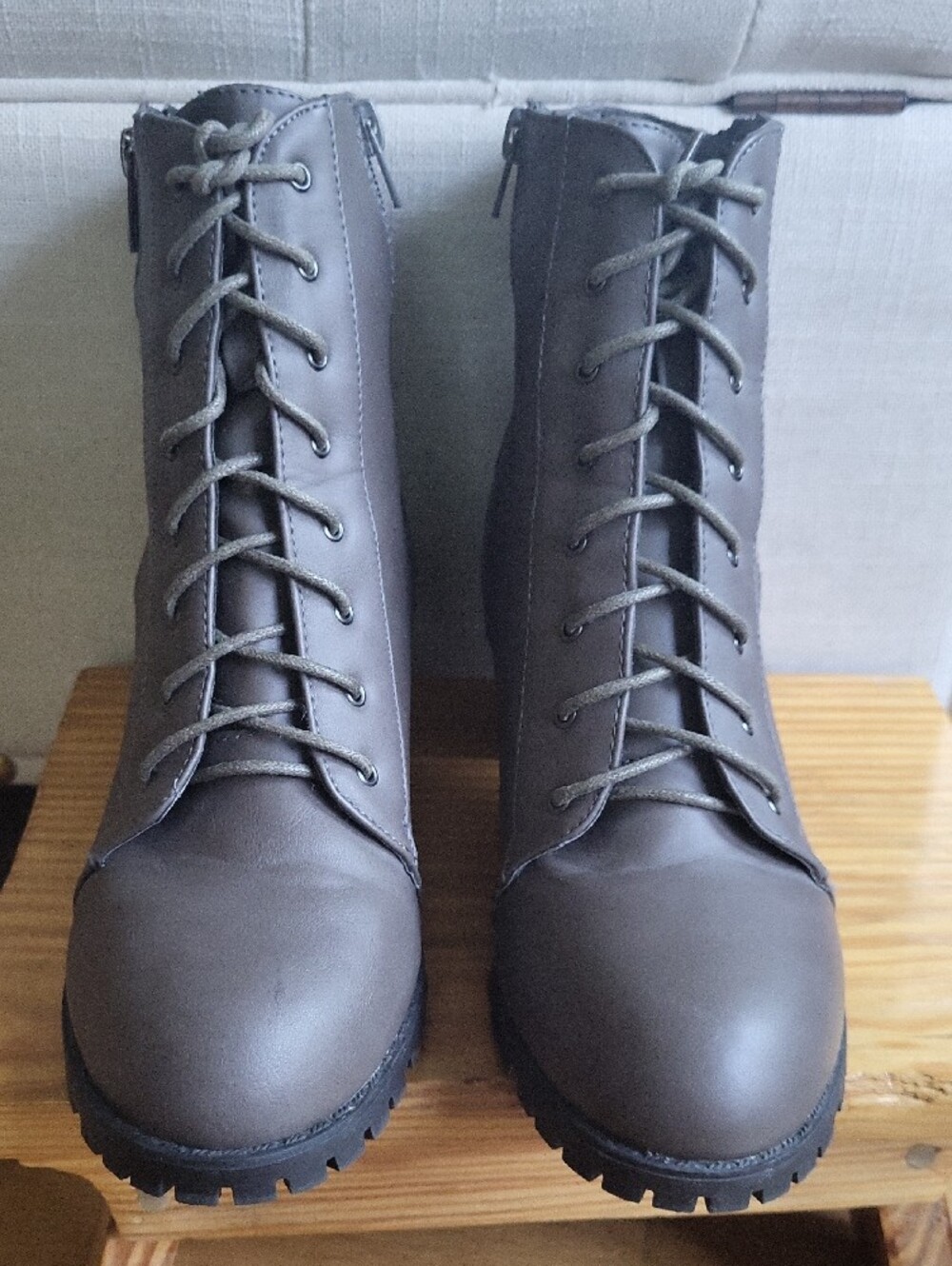 Charlotte Russe Gray Lace-Up Combat Boots